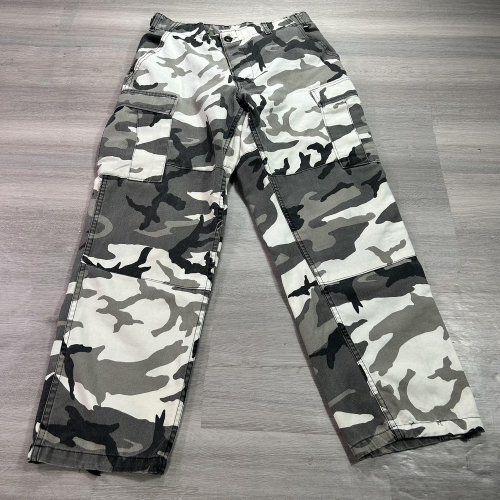 Cargo‎ Pants Mens 30x30 Gray Camo Canvas Relaxed Fit Adjustable Waist Workwear